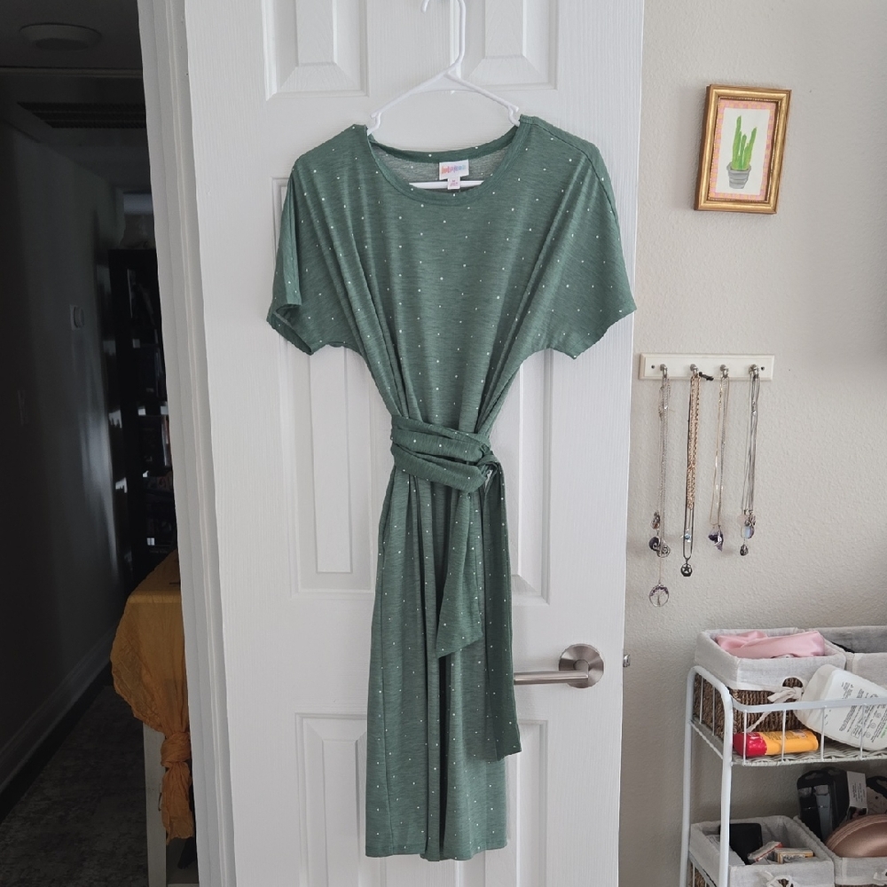 LuLaRoe Green Marley Midi Dress with Dots- Nwot - medium